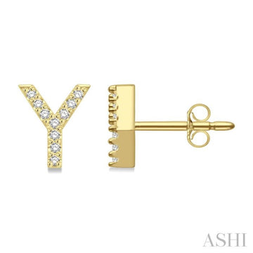 1/10 Ctw Initial 'Y' Single Cut Diamond Earrings in 10K Yellow Gold